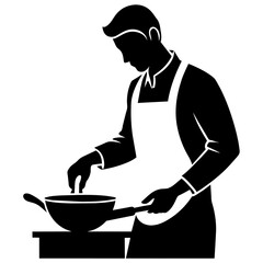 a men preparing food in kitchen vector silhouette isolated white background (15)