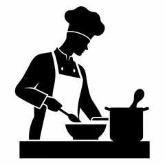 a men preparing food in kitchen vector silhouette isolated white background (23)