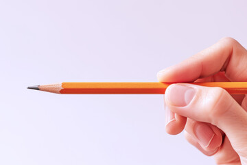 Hand holding a orange pencil, business econonmy financial concept