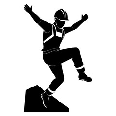 construction worker jumping on the high, jumping on fly , black color silhouette (3)