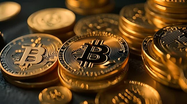 Bitcoin-Mining, Hand grift nach Bitcoin, Bitcoin im Stein