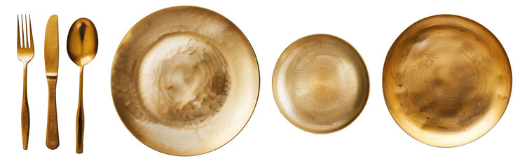 テーブル素材、金製の食器、背景透過
