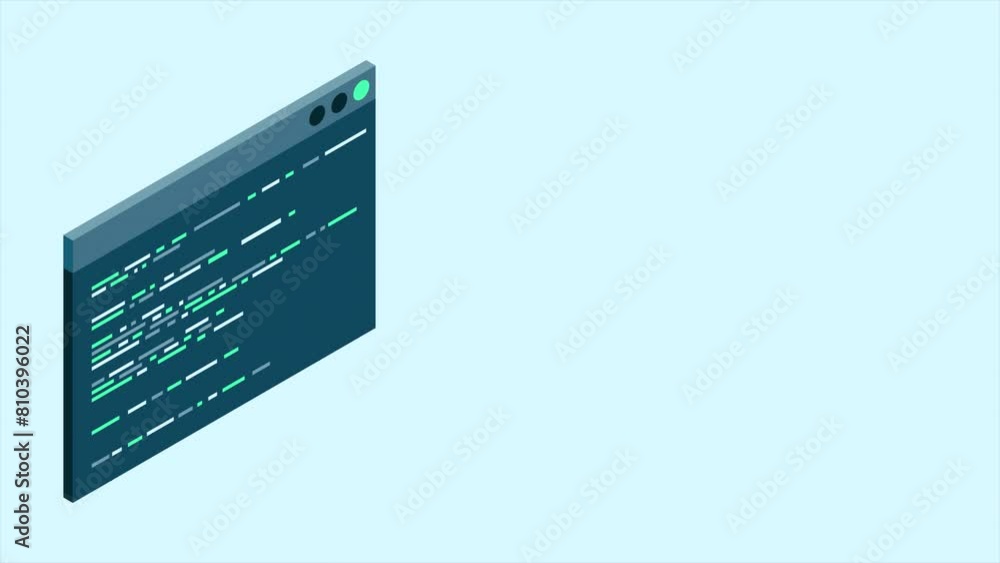 Poster isometric coding screen animation. coding programming technology. programming concept. technology an