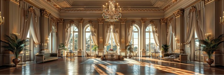 Exquisite Neo-classical reception room with pastel and silver tones