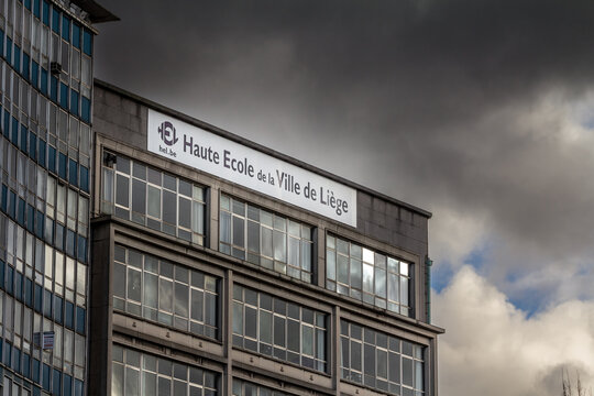 LIEGE, BELGIUM - NOVEMBER 9, 2022: Sign of the Haute Ecole de la Ville de Liege on their main campus. HEL, or haute ecole de la ville de liege, is a higher education belgian institution in wallonia.