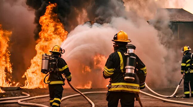 Einsatzkr&auml;fte der Feuerwehr versuchen einen Gro&szlig;brand zu l&ouml;schen