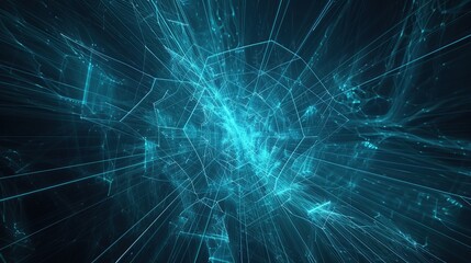 An abstract and modern plexus of glowing cyan lines on a midnight blue canvas resembling underwater light reflections specifically designed to include text space in the center