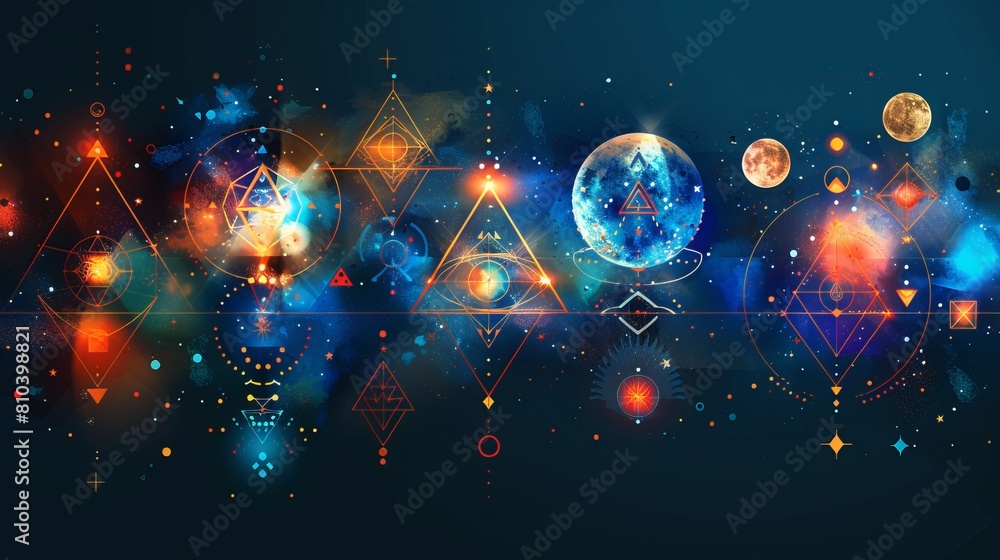 Poster colorful abstract design with geometric shapes and gradients background, overlapping layers on grung