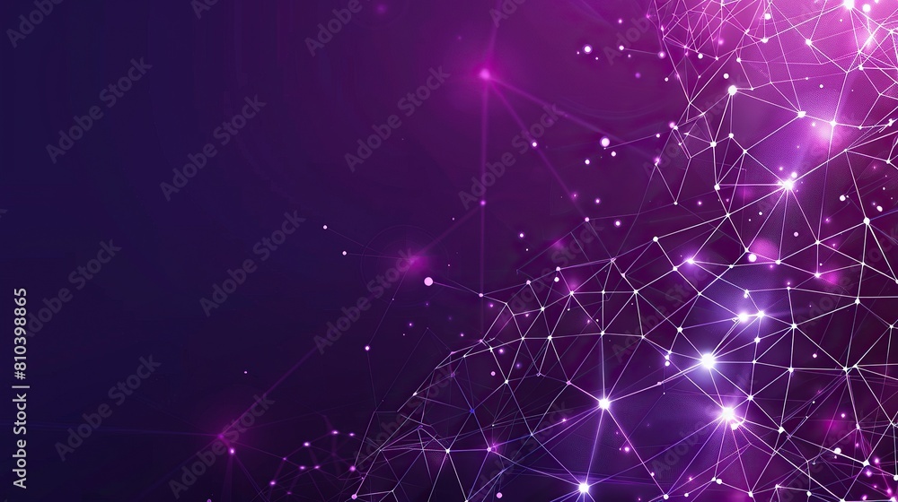 Poster an abstract backdrop of deep purple and soft lilac nodes connected by glowing white lines set agains