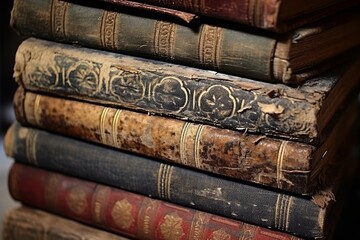 Antique books stacked on a shelf