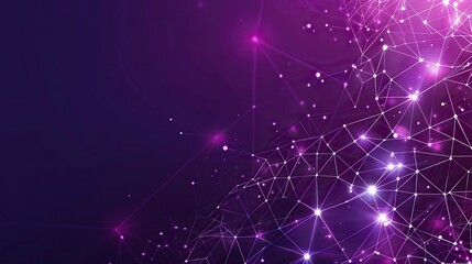 An abstract backdrop of deep purple and soft lilac nodes connected by glowing white lines set against a dark violet background with a large area reserved for text in the lower right corner