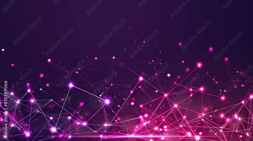 Fototapete an abstract configuration of pink and purple glowing dots connected by laser-like lines across a dar
