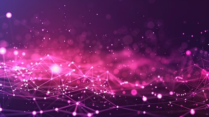 An abstract configuration of pink and purple glowing dots connected by laser-like lines across a dark violet background with a designated text area along the bottom edge