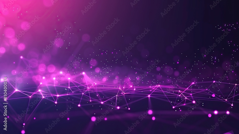 Fototapete an abstract configuration of pink and purple glowing dots connected by laser-like lines across a dar