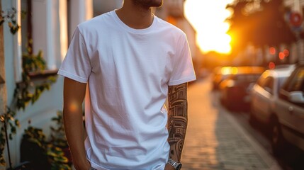 Minimalist White Men's T-Shirt Mockup with Text Insertion on Hanger