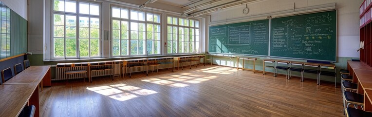 Teacher Shortage in German Schools: Green Classroom Chalkboard with 'Teacher Wanted' Written on It - obrazy, fototapety, plakaty
