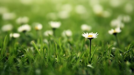 Blooming daisies in a lush green field