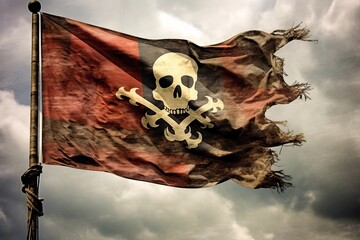 Pirate flag waving in stormy sky