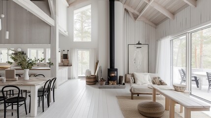 Airy Scandinavian Retreat ,Interior of modern living room. Generative Ai
