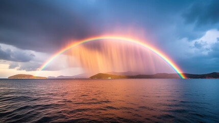 Obraz premium Vibrant rainbow over serene ocean landscape