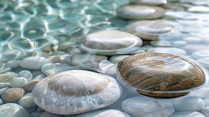 Wellness travel trends are reflected in the peaceful setting of smooth stones and clear water.