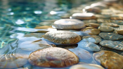 Wellness travel is marked by the serene atmosphere of smooth stones and clear water.