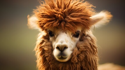 Fototapeta premium Fluffy alpaca with curly fur