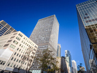 Business skyscrapers in the dowtown of Montreal, Canada, taken in the center business district of the main city of Quebec, a symbol of the Canadian economy.