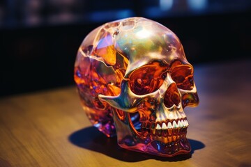 Colorful glass skull sculpture