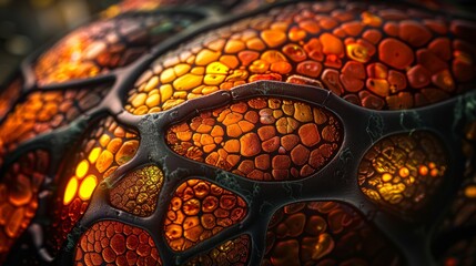 Vivid close-up of the human liver's microscopic anatomy, focusing on intricate cellular patterns, isolated view for clarity