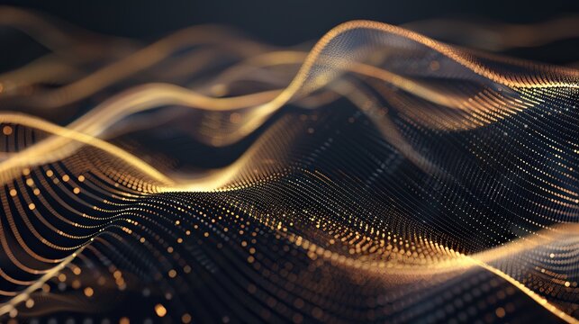 An elegant display of interconnected gold and bronze lines and dots creating a luxurious plexus pattern on a rich dark background meticulously designed to allow for text placement