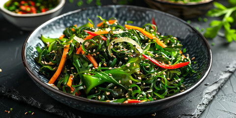 A bowl of fresh greens topped with colourful carrots and peppers, creating a vibrant and healthy salad.
