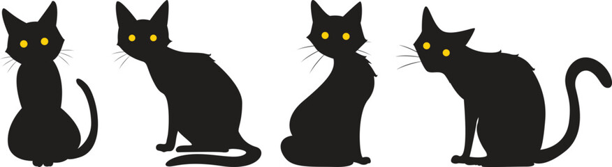 set of silhouette cat on transparent background, vector design