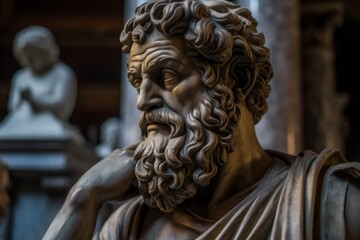 Detailed sculpture of a bearded man with curly hair