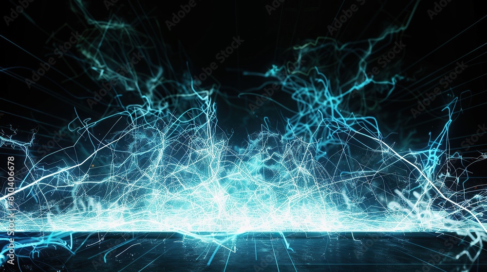 Fototapete an intense backdrop of electric blue and white lines forming a vibrant plexus over a black backdrop 