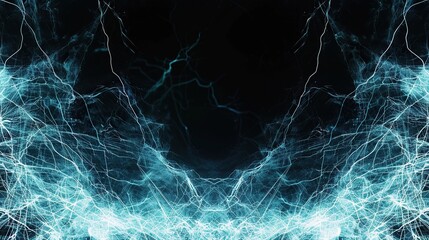 An intense backdrop of electric blue and white lines forming a vibrant plexus over a black backdrop with a specific design that includes a large open area on the bottom for text