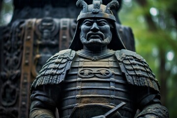 ancient chinese warrior statue in forest