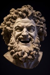 Fototapeta premium Expressive stone sculpture of a bearded man with a wide open mouth