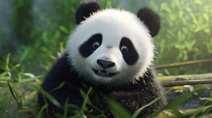 Obraz premium Cute panda bear in natural habitat