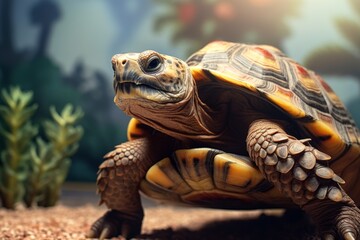 Naklejka premium close-up of a turtle with a patterned shell