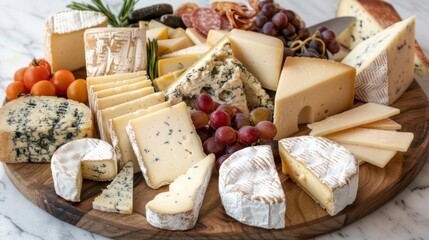 rich cheese board with variety with fruits and meat in high resolution