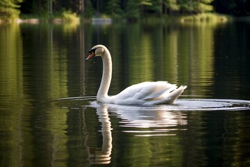 Fototapeta premium Graceful swan swimming in serene lake