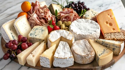 rich cheese board with variety with fruits and meat in high resolution and high quality