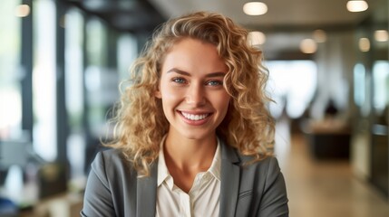 Fototapeta premium Smiling businesswoman with curly hair