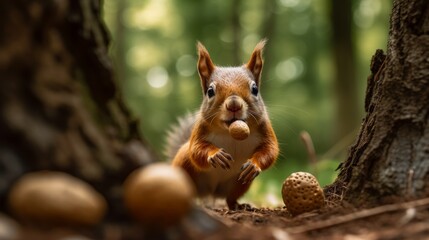 Curious squirrel in the forest