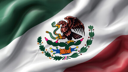 close up Mexican flag waving background.