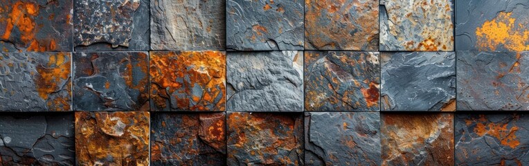 Rustic Stone Slate Tiles Texture Background in Black and Brown