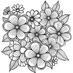 Doodle floral pattern in black and white. A page for coloring book. Zentangle, antistress drawing