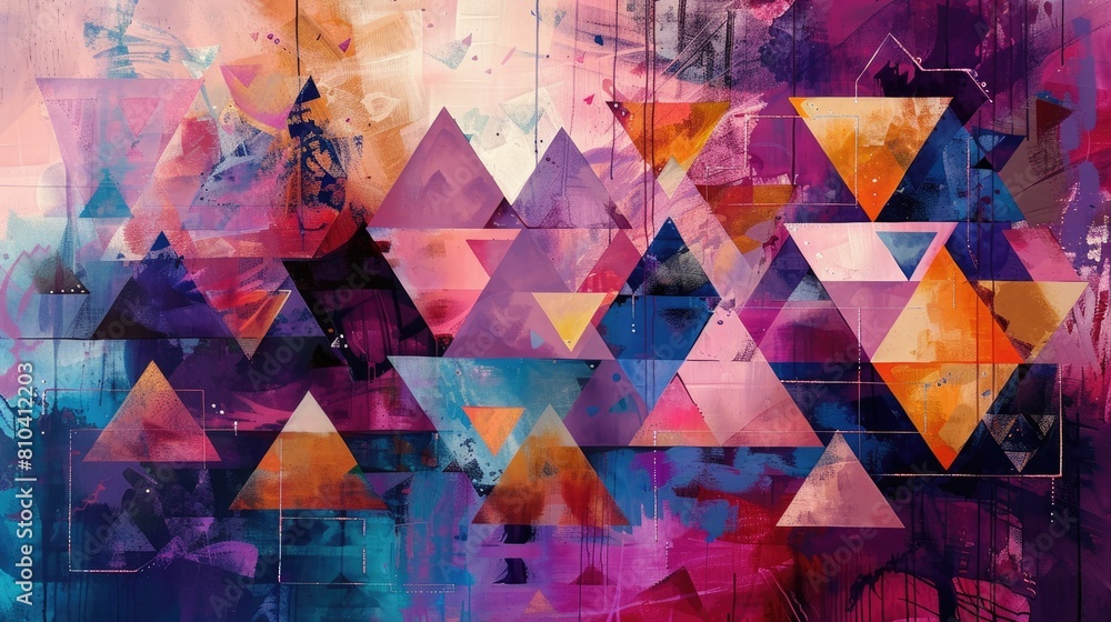 Poster a colorful abstract painting with geometric shapes. aig51a.