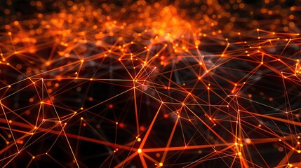 An intricate web of glowing orange and red lines interconnected on a black backdrop creating a fiery plexus effect with a designated space for text along the top edge